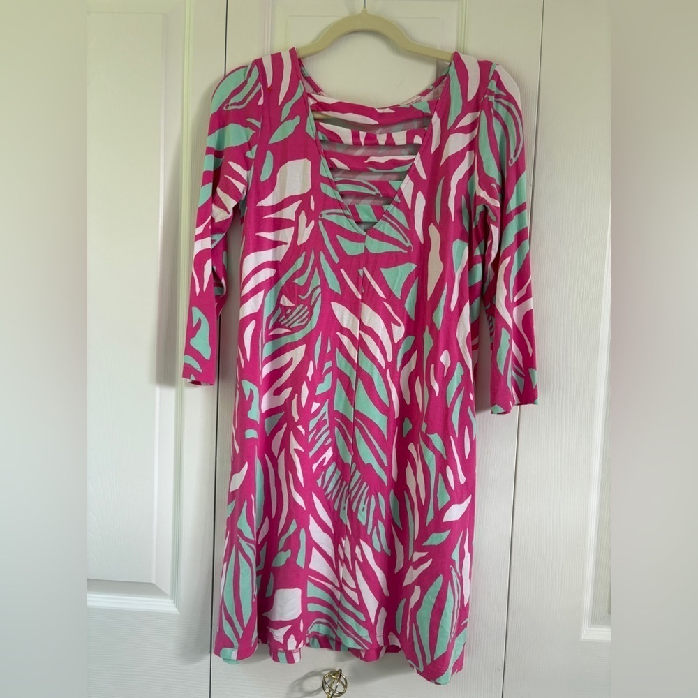 Lilly Pulitzer Ophelia Swing Dress Capri Pink Papaya Playa Lattice Size Small - Picture 2 of 7